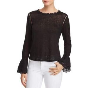 Generation Love 100% Linen long sleeve top Pullover eyelet Size S Navy blue Knit